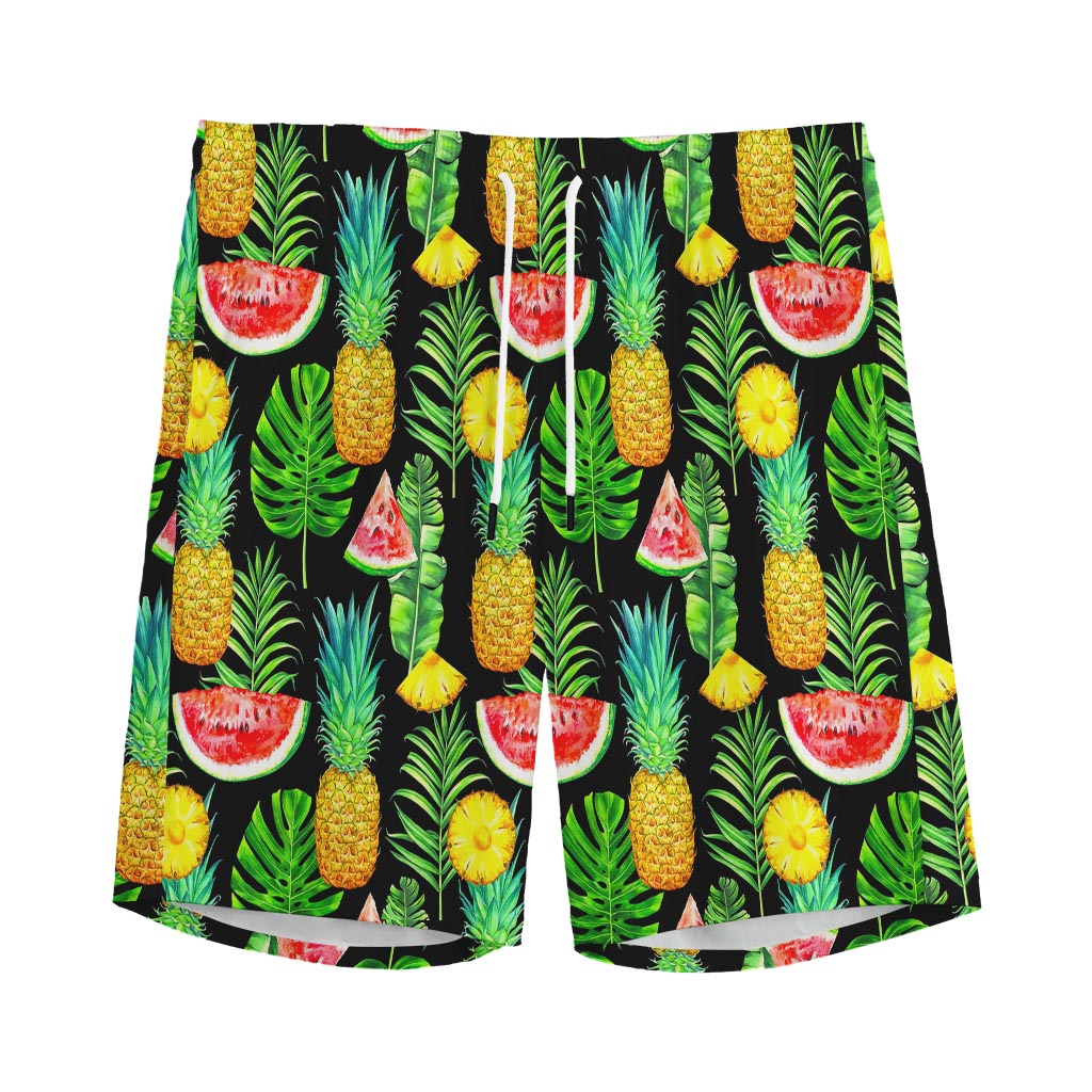 Black Tropical Pineapple Pattern Print Men's Sports Shorts