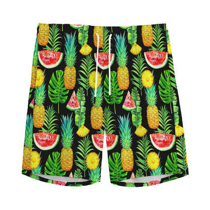 Black Tropical Pineapple Pattern Print Men's Sports Shorts