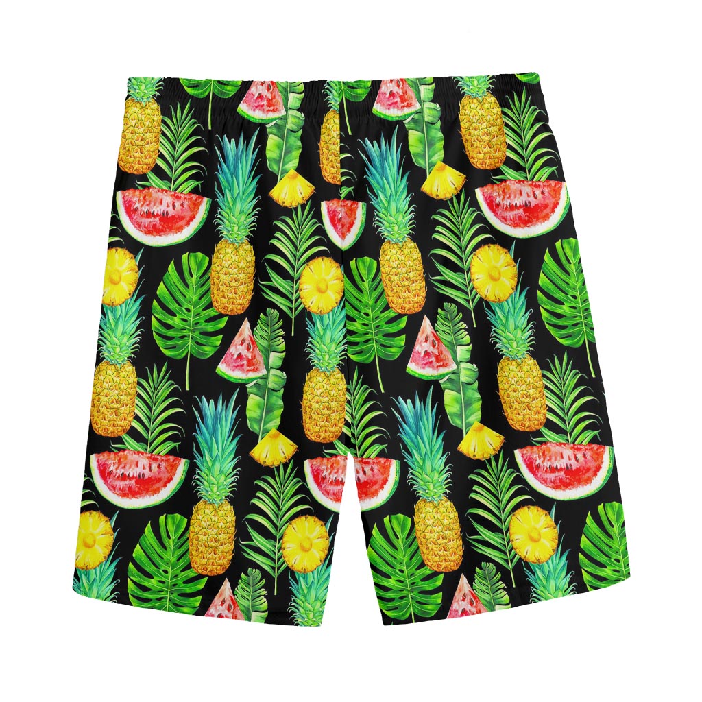 Black Tropical Pineapple Pattern Print Men's Sports Shorts