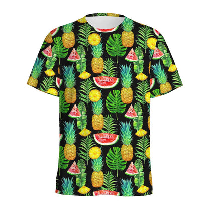 Black Tropical Pineapple Pattern Print Men's Sports T-Shirt