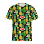 Black Tropical Pineapple Pattern Print Men's Sports T-Shirt