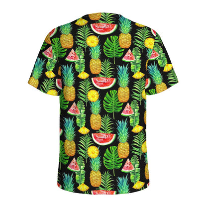 Black Tropical Pineapple Pattern Print Men's Sports T-Shirt