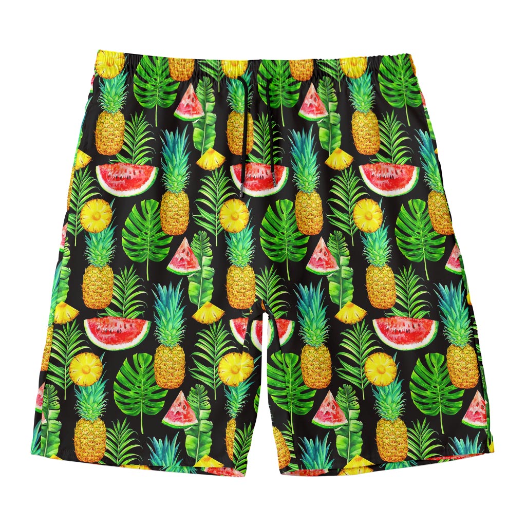Black Tropical Pineapple Pattern Print Men's Swim Trunks