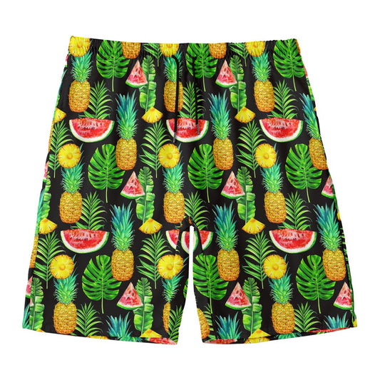 Black Tropical Pineapple Pattern Print Men's Swim Trunks