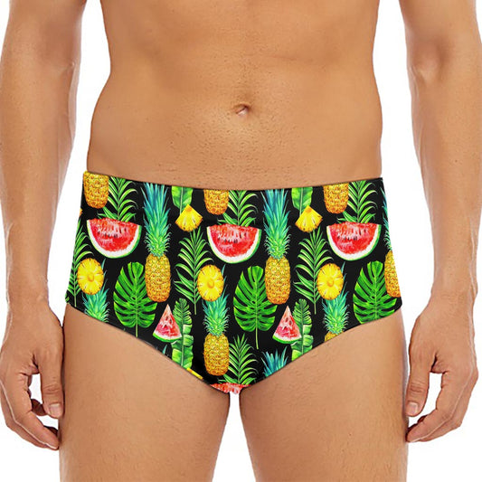 Black Tropical Pineapple Pattern Print Men's Triangle Swim Briefs