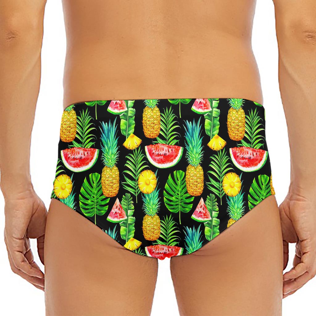 Black Tropical Pineapple Pattern Print Men's Triangle Swim Briefs