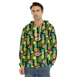 Black Tropical Pineapple Pattern Print Men's Velvet Pullover Hoodie
