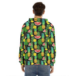 Black Tropical Pineapple Pattern Print Men's Velvet Pullover Hoodie