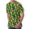 Black Tropical Pineapple Pattern Print Men's Velvet T-Shirt