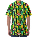 Black Tropical Pineapple Pattern Print Men's Velvet T-Shirt