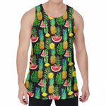 Black Tropical Pineapple Pattern Print Men's Velvet Tank Top