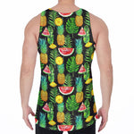 Black Tropical Pineapple Pattern Print Men's Velvet Tank Top