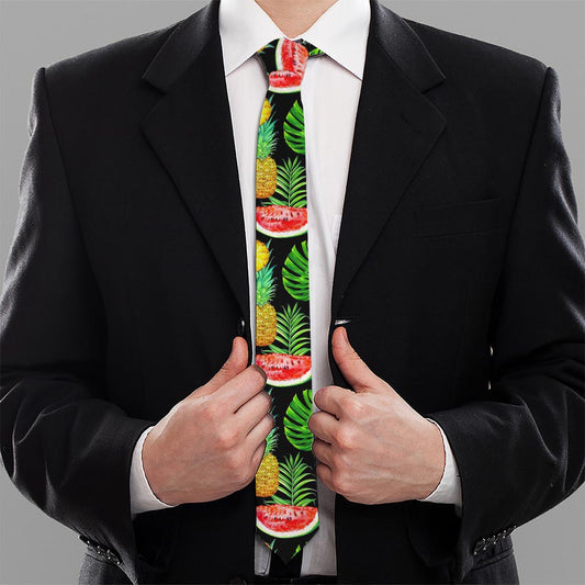 Black Tropical Pineapple Pattern Print Necktie