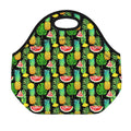Black Tropical Pineapple Pattern Print Neoprene Lunch Bag