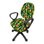 Black Tropical Pineapple Pattern Print Office Chair Cover