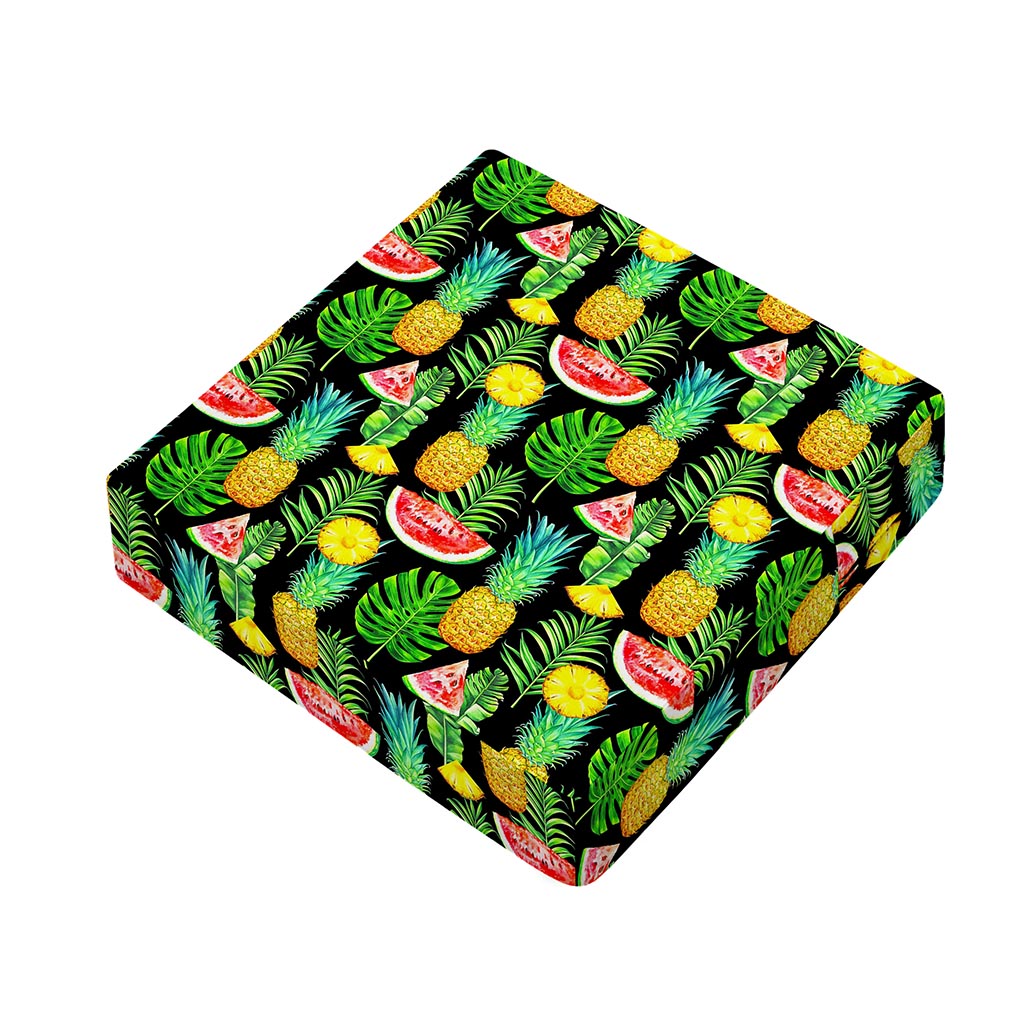Black Tropical Pineapple Pattern Print Outdoor Seat Cushion Cover