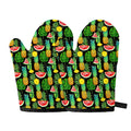 Black Tropical Pineapple Pattern Print Oven Mitts