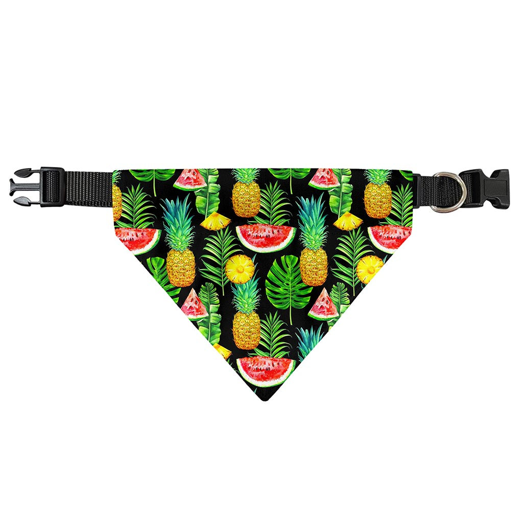 Black Tropical Pineapple Pattern Print Over The Collar Dog Bandana