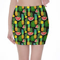 Black Tropical Pineapple Pattern Print Pencil Mini Skirt