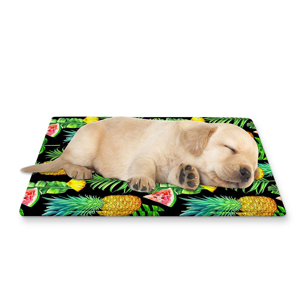 Black Tropical Pineapple Pattern Print Pet Cooling Mat Cover