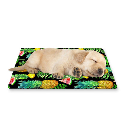 Black Tropical Pineapple Pattern Print Pet Cooling Mat Cover