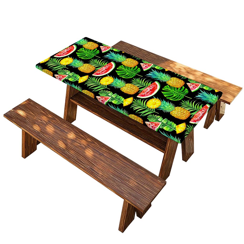 Black Tropical Pineapple Pattern Print Picnic Table Cover
