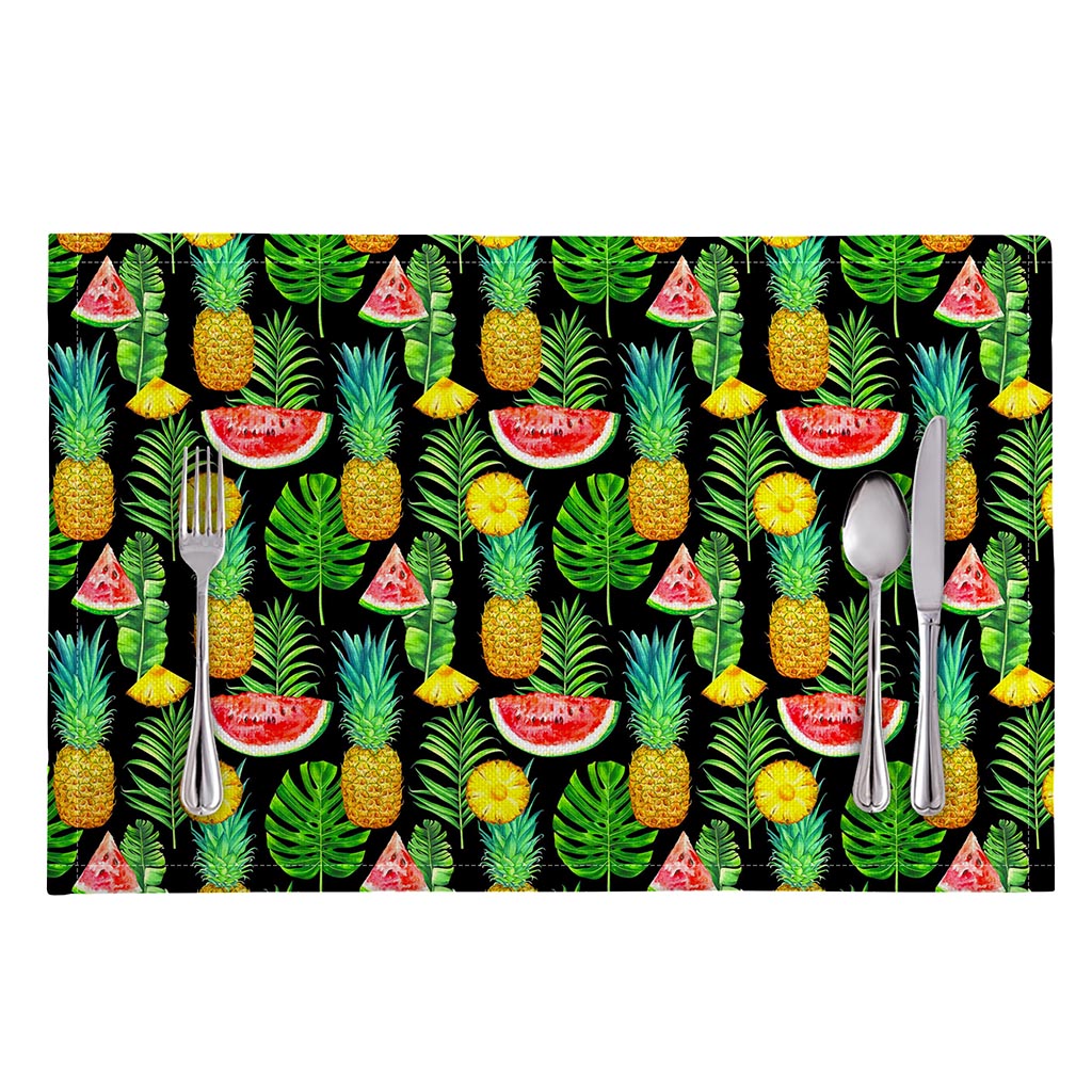Black Tropical Pineapple Pattern Print Placemat