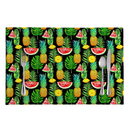 Black Tropical Pineapple Pattern Print Placemat