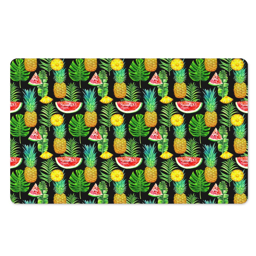 Black Tropical Pineapple Pattern Print Polyester Doormat