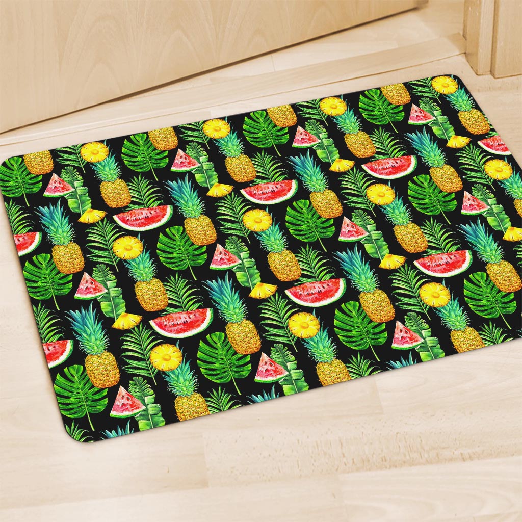 Black Tropical Pineapple Pattern Print Polyester Doormat