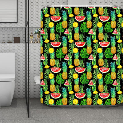 Black Tropical Pineapple Pattern Print Polyester Shower Curtain