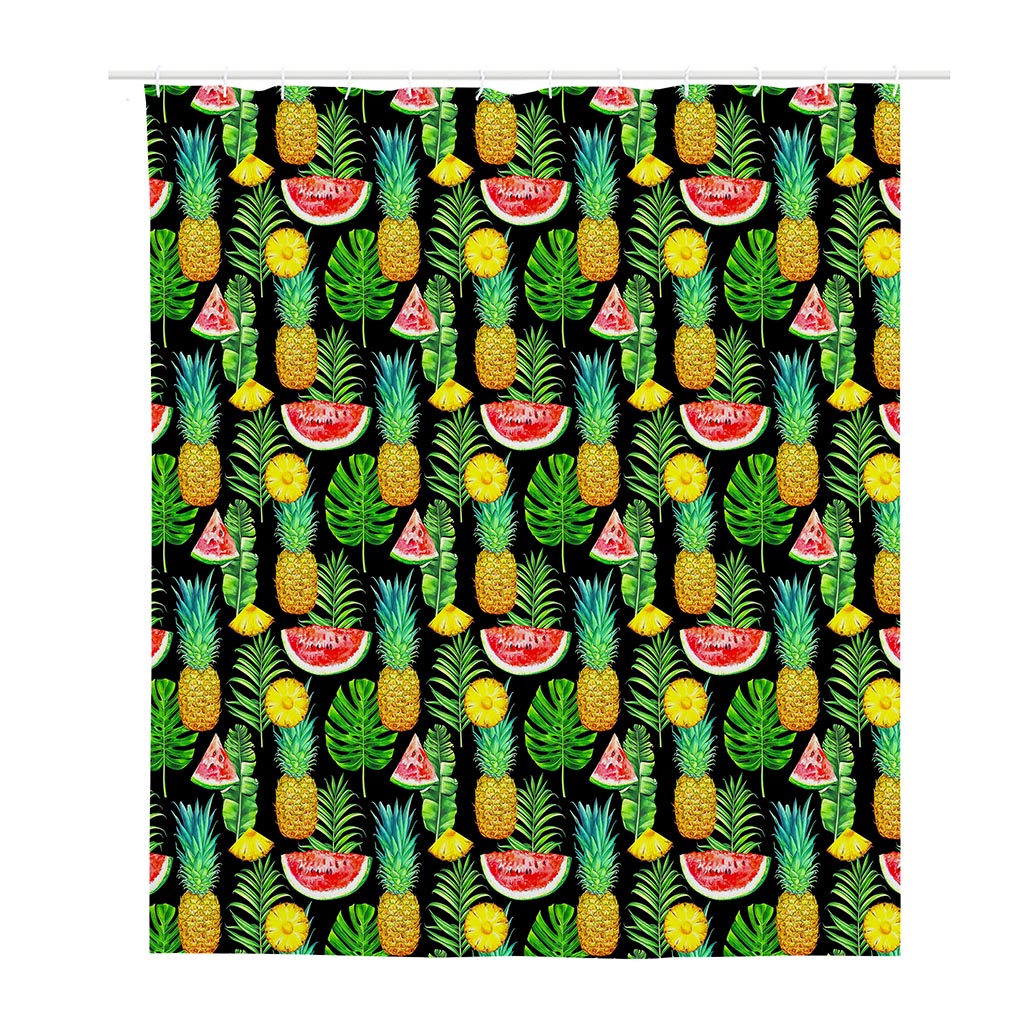 Black Tropical Pineapple Pattern Print Polyester Shower Curtain