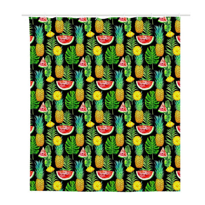 Black Tropical Pineapple Pattern Print Polyester Shower Curtain