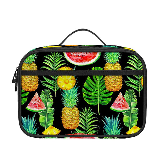 Black Tropical Pineapple Pattern Print Portable Lunch Bag