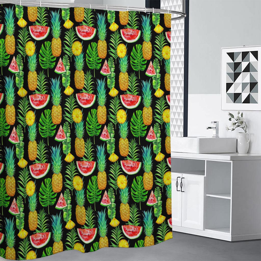 Black Tropical Pineapple Pattern Print Premium Shower Curtain