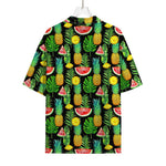 Black Tropical Pineapple Pattern Print Rayon Hawaiian Shirt