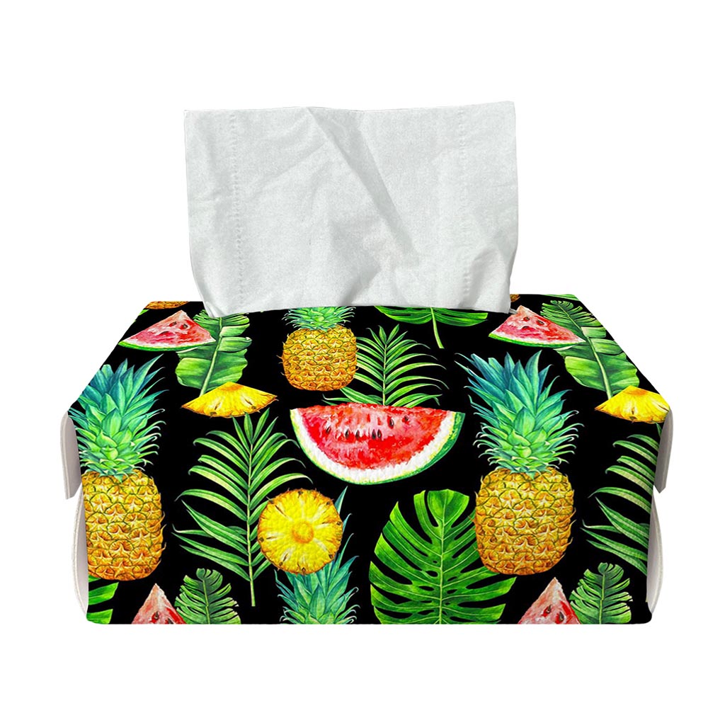 Black Tropical Pineapple Pattern Print Rectangle Tissue Box Cover