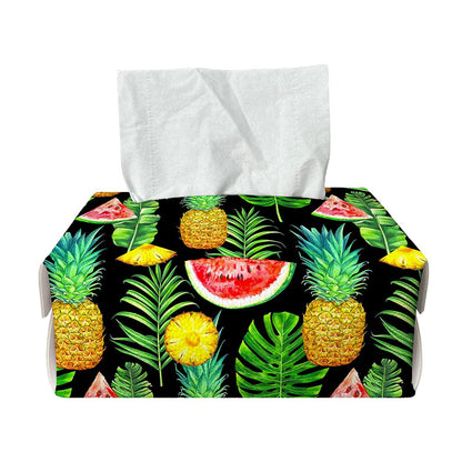 Black Tropical Pineapple Pattern Print Rectangle Tissue Box Cover