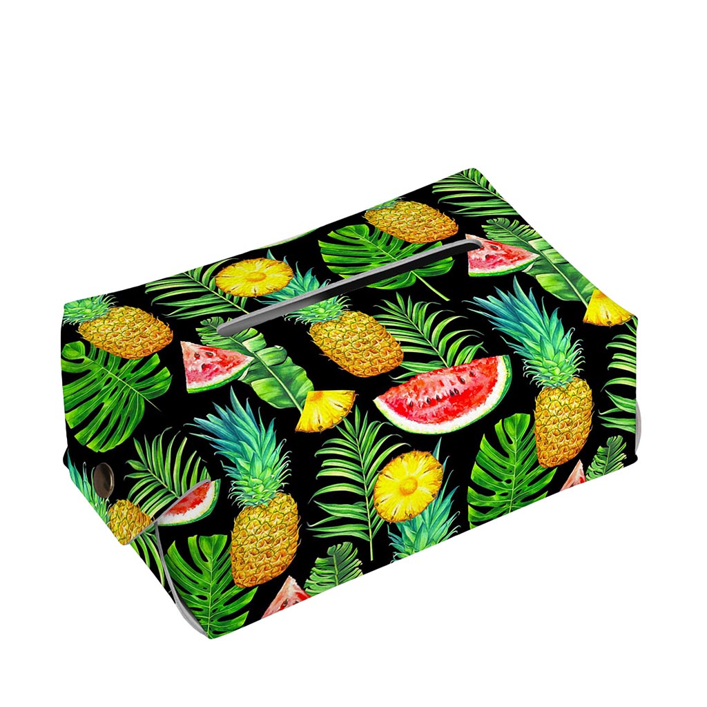 Black Tropical Pineapple Pattern Print Rectangle Tissue Box Cover