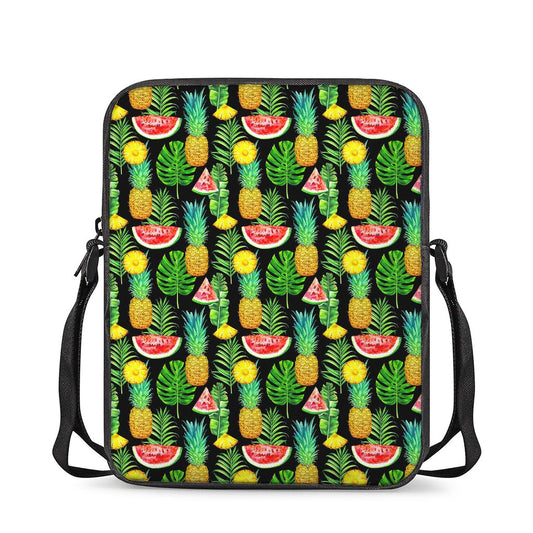 Black Tropical Pineapple Pattern Print Rectangular Crossbody Bag
