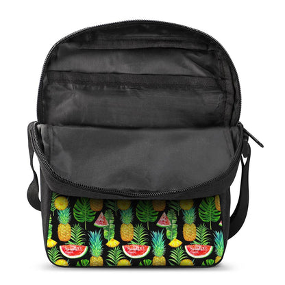 Black Tropical Pineapple Pattern Print Rectangular Crossbody Bag