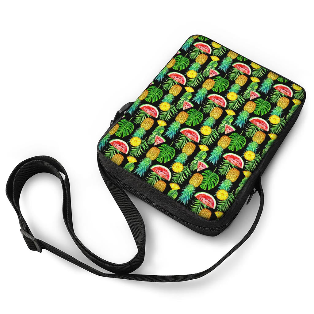 Black Tropical Pineapple Pattern Print Rectangular Crossbody Bag