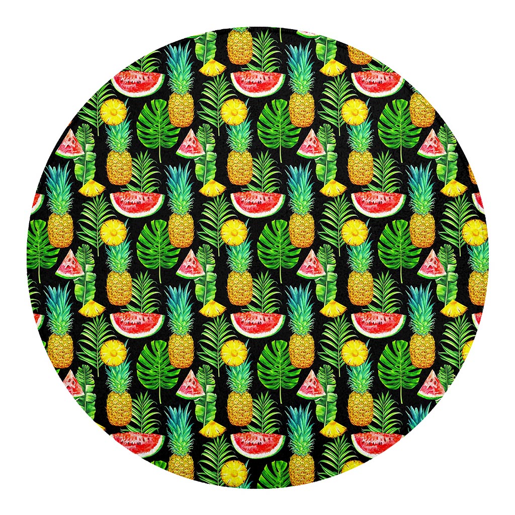 Black Tropical Pineapple Pattern Print Round Blanket