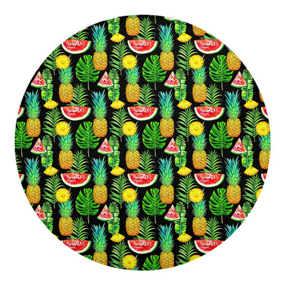 Black Tropical Pineapple Pattern Print Round Blanket