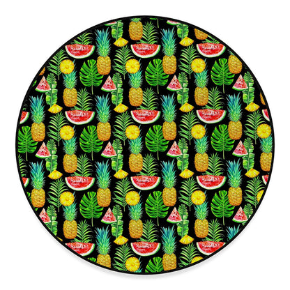 Black Tropical Pineapple Pattern Print Round Floor Mat
