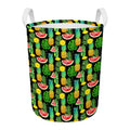 Black Tropical Pineapple Pattern Print Round Laundry Basket