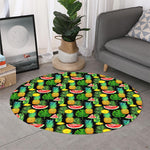 Black Tropical Pineapple Pattern Print Round Rug