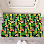 Black Tropical Pineapple Pattern Print Rubber Doormat