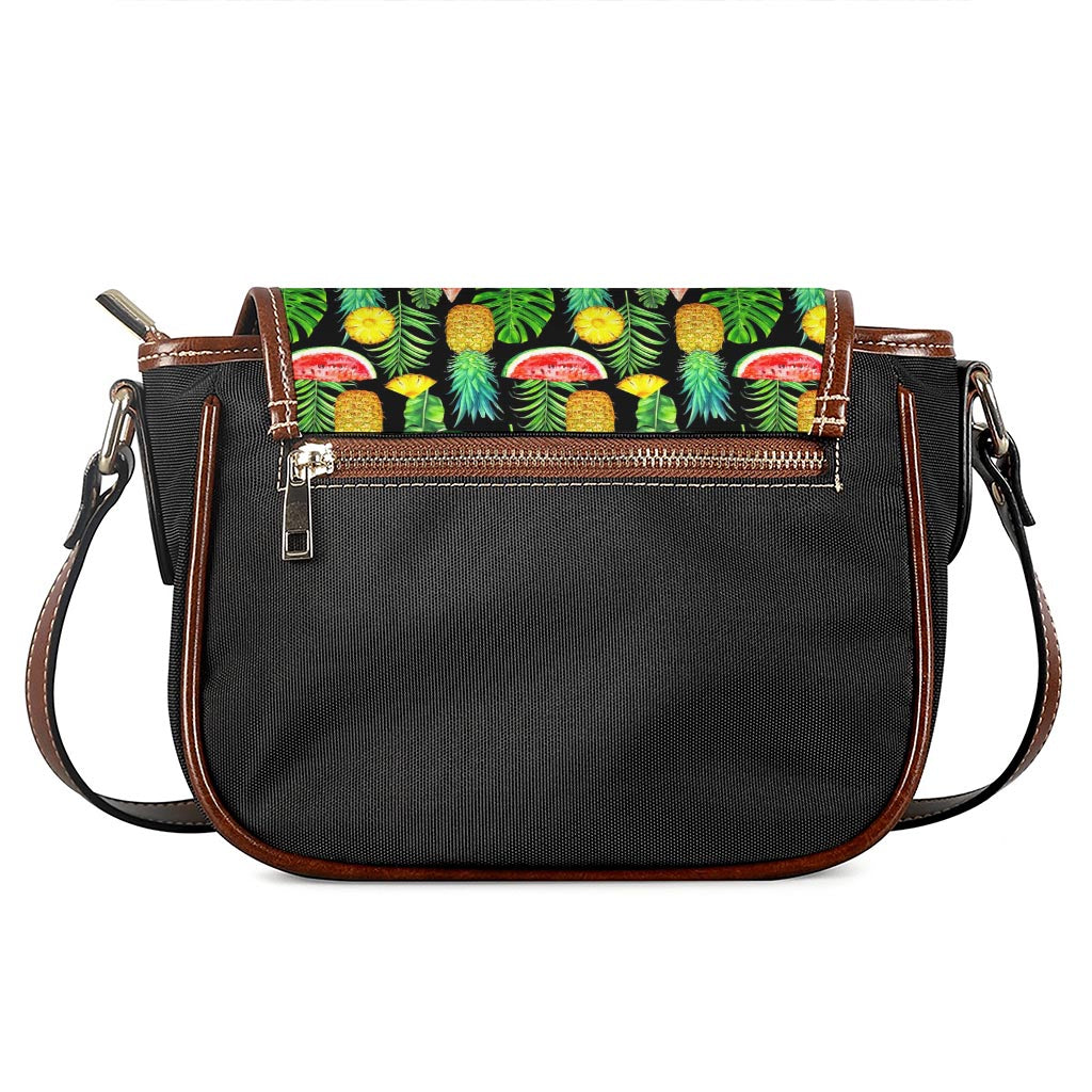 Black Tropical Pineapple Pattern Print Saddle Bag