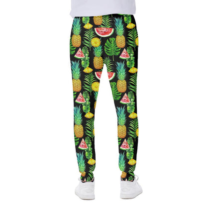 Black Tropical Pineapple Pattern Print Scuba Joggers